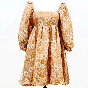 Storia Short Sleeves Floral Puff Sleeve Mini Dress